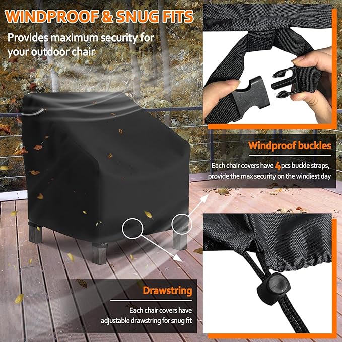 STARTWO Patio Outdoor Chair Covers 2 Pack, Outdoor Furniture Covers Waterproof adapter for Lawn Lounge Seat, Wicker, Swivel, Adirondack, Rocking Chairs, 36"W x 37"D x 36"H inch, Black