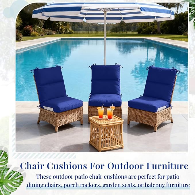 Geelin 4 Pack Outdoor/Indoor High-Back Chair Cushions 44×21 in, Stuffed Tufted Replacement Patio Chair Cushions with Ties Weather Resistant Pads for Patio Furniture (Navy Blue)