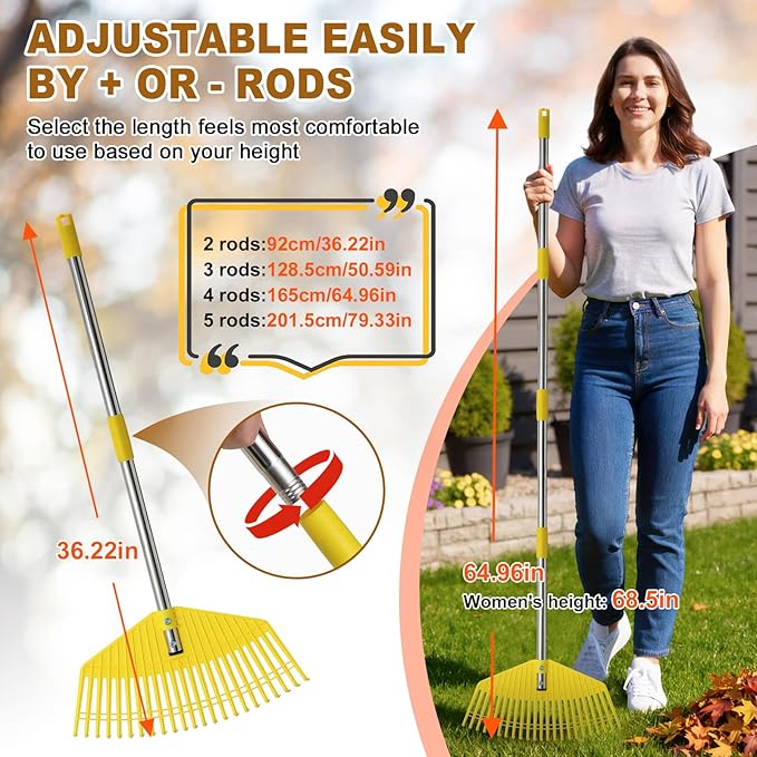 Garden Rake for Leaves - Extra Wide 16.5" Leaf Rake,Lightweight Long Handle for Women Seniors Kids Effortless Clean-Up,23 Non-Clog Flexible Tines for Lawn-Friendly,80” Adjustable Yard Plastic Rakes