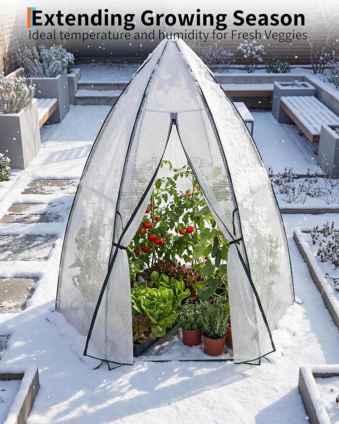Garvee Mini Greenhouse, 54"x54"x71" Small Greenhouse for Outdoors, PE Cover with Roll-Up Zipper Door and Mesh Window, Portable Garden Greenhouse for Vegetables Flowers Herbs