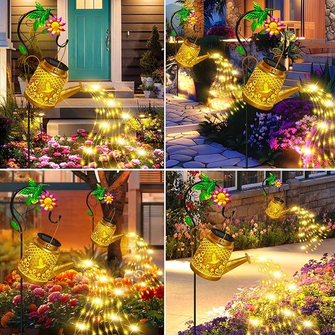 Hummingbird Solar Lanterns Garden Decor, Outdoor Waterproof Watering Can with Shepherd Hook, Solar Garden Decor for Yard Outdoor Landscape Pathway, Gifts for Mother's Day Women Mom Grandma Birthday