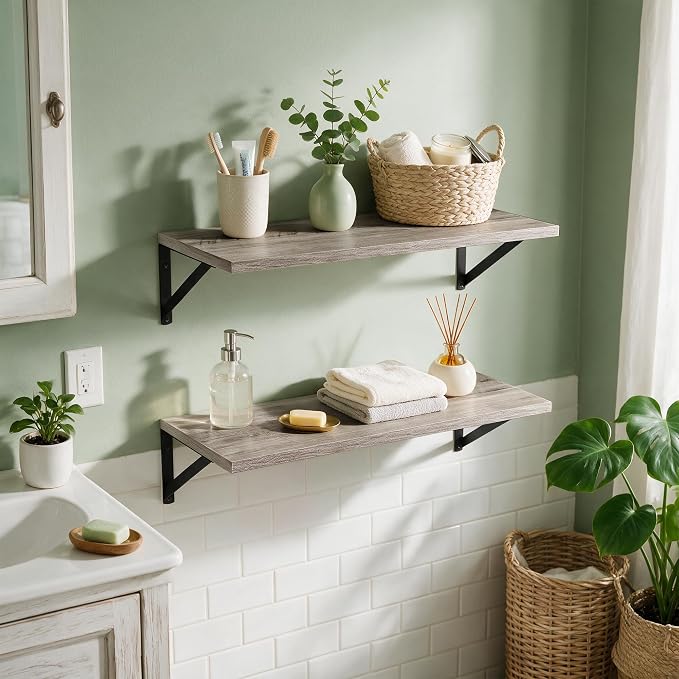 Dreamland Wall Mounted Floating Shelves Set of 2, 24x12, Grey