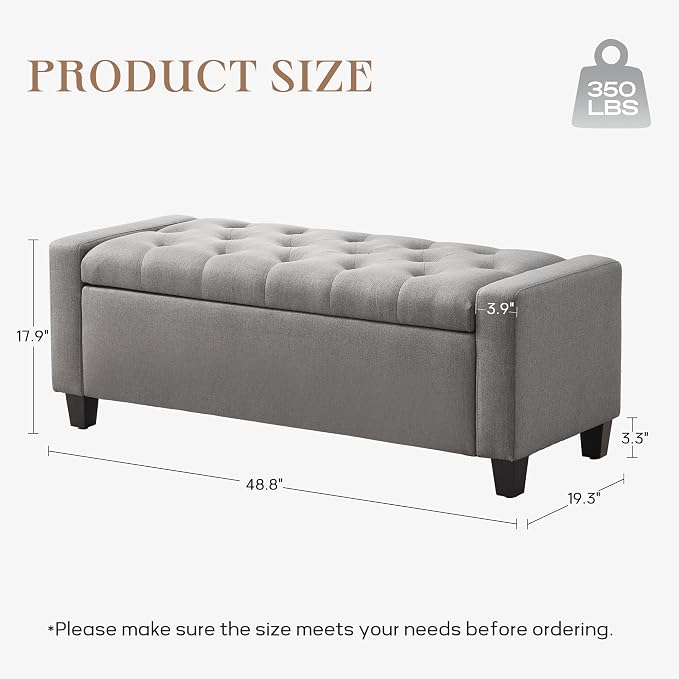 Zihanhome Ottoman with Storage, 48.8" Fabric Storage Ottoman Bench
