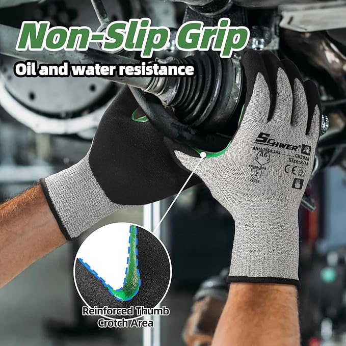 Schwer 2 Pairs Cut Resistant Work Gloves ANSI A6 Cut Proof Glove CR3028, with Reinforced Thumb, Touchscreen Working Gloves for Men and Women Used for Woodworking, Glass Cutting, Construction, XL