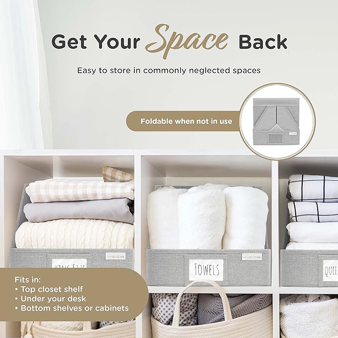 VIVIDECOR Trapezoid Closet Shelf Organizer, Baskets for Organizing, Storage Baskets for Shelves, Cubbies Storage Bins for Clothes, 3 Pack, Light Gray