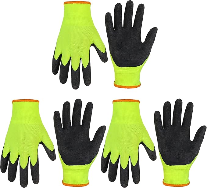 HANDLANDY 3 Pairs Kids Gardening Gloves, Micro-Foam Coated Children Toddler Garden Yard Work Gloves for Little Girls Boys (Size L, Black Green)