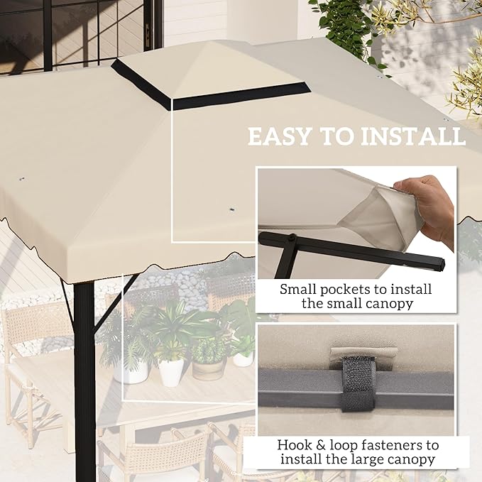 Outsunny 10' x 10' Gazebo Replacement Canopy, Gazebo Top Cover with Double Vented Roof for Outsunny 9.7' x 9.7' Frame for Garden Patio Outdoor (TOP ONLY), Beige