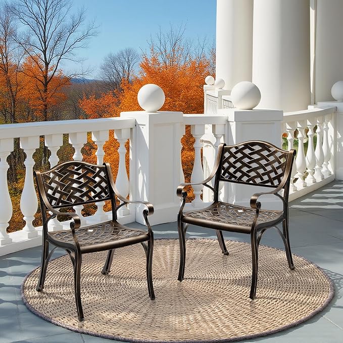 VINGLI Outdoor Dining Chairs Set of 2, Cast Aluminum Patio Chairs, All-Weather Aluminum Outdoor Chairs Patio Furniture for Porch, Bistro, Backyard and Balcony Bronze