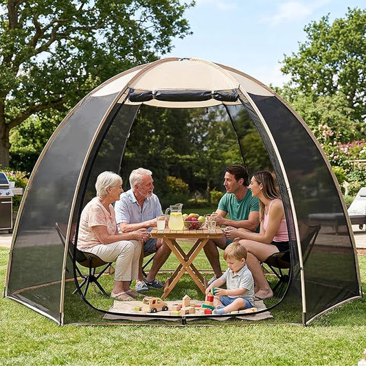 Alvantor® Pop Up Screen House Tent, Snap-fit Mesh Screen Gazebo with Peaked Roof, Portable Screen Room Canopy Shelter with Sandbags for Camping, Backyard, Picnic