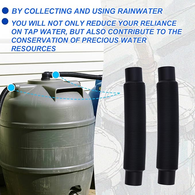 2pcs Rain Barrel Hose Connector, 1.25" D Stretchable Downspout Diverter Adapter Link 2 Rain Water Barrels for Outdoor Garden Home Use Storage More Rainwater