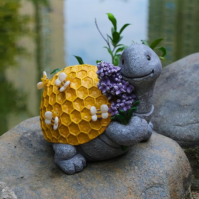 Zayton Solar Garden Outdoor Turtle Statues Yard Resin Decoration Gift Handmade Housewarming Gift for Patio Yard Lawn Waterproof Cracking