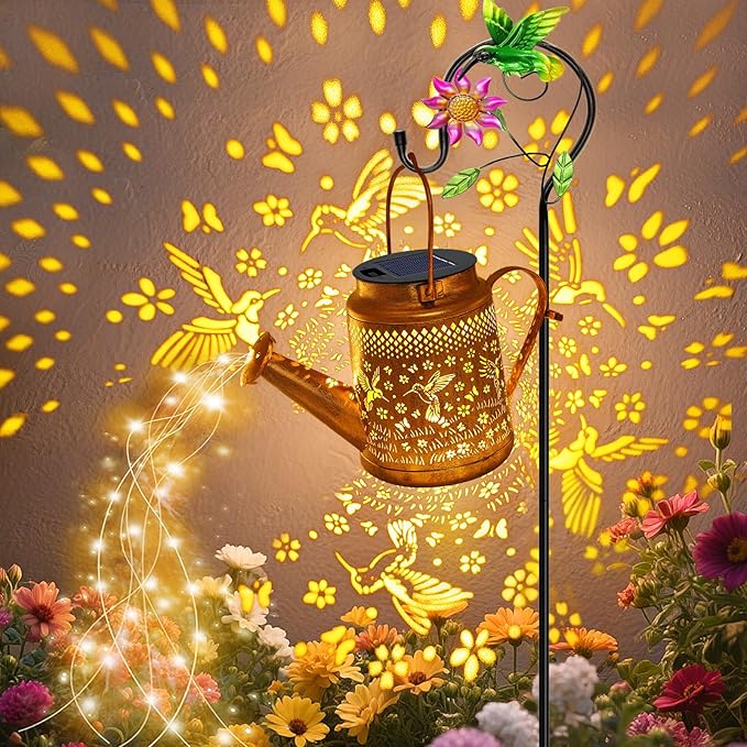 VOOKRY Solar Lights Outdoor Waterproof, Hummingbird Retro Metal Solar Watering Can Lights, Gifts for Women Mom Grandma Mother's Day, Hanging Lantern Decorative Garden Decor for Outside Yard Lawn Patio