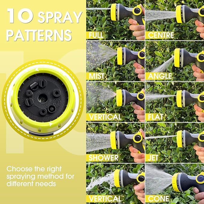 Garden Hose Nozzle,Hose Spray Nozzle with Adjustable 10 Watering Patterns,Slip Resistant High Pressure Water Hose Nozzle Sprayer for Plants & Lawns Watering,Car Washing and Pet Showering
