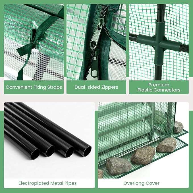 HAPPYGRILL Raised Garden Bed with Cover, Outdoor Planter Raised Bed w/2 Large Zipper Mesh Screen Windows, Galvanized Metal Planter Box for Gardening, Flowers, Vegetables (Green & Silver)