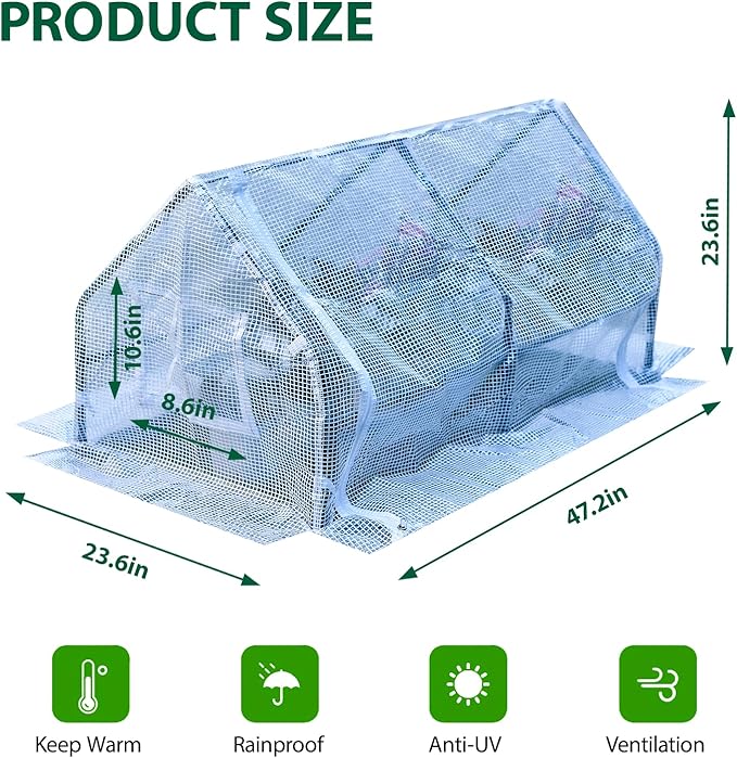 47.2" L × 23.6" W × 23.6" H Mini Greenhouse for Indoor Outdoor,Portable Mini Greenhouse, Heavy-Duty PE Plant Cover Tent , Tabletop Greenhouse for Small Plants, Seedling Humidity Dome White