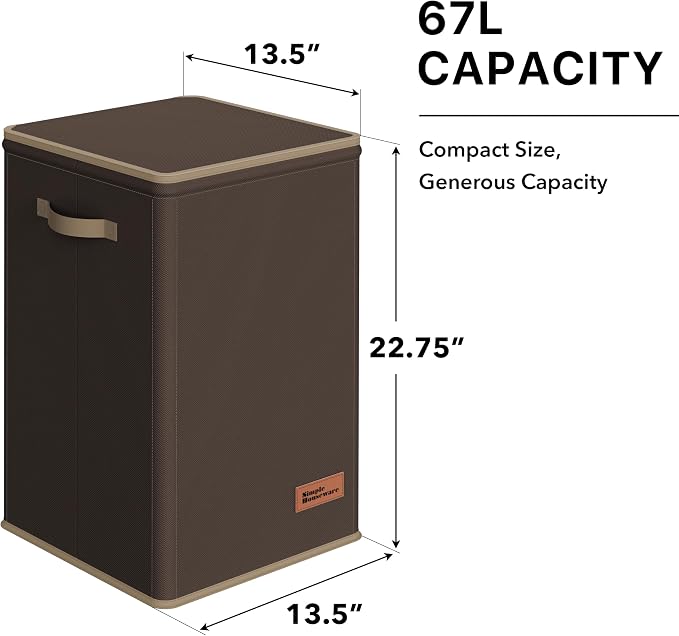 Simple Houseware Foldable Laundry Hamper Basket with Lid and Bag, Brown