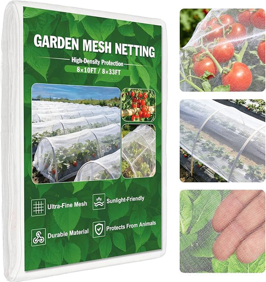 FEED GARDEN Garden Netting 8x10FT Ultra-Fine Mesh PE Cover for Vegetables Fruits Garden Row Cover Raised Bed Durable Protection from Birds Animals