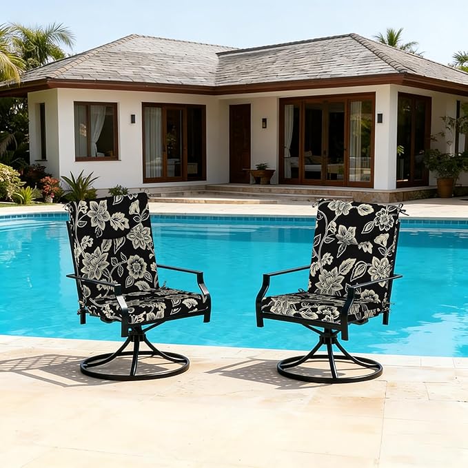 DYTXIII Outdoor High Back Chair Cushions Set of 2, 44x20 in Water Repellent Patio Seat Cushions with Elastic Sponge, All Weather Cushions for Rocking, Dining Chairs, Patio Furniture - Vines Black