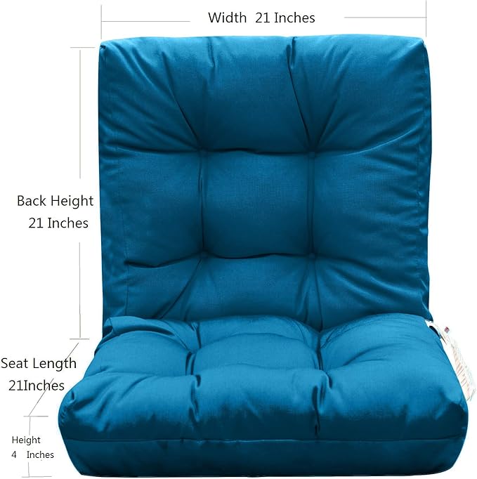 QILLOWAY Outdoor Chair Cushion for Patio Furniture, Waterproof Patio Cushions Set of 2 with Ties, Fade Resistant Replacement Pads for Outdoor Rocking Chairs,Peacock Blue
