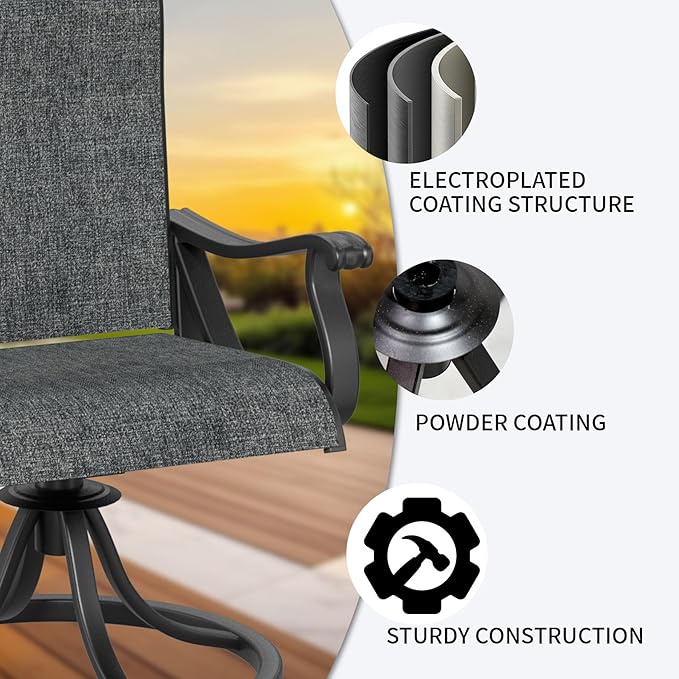 SHGJ&SOFT Patio Swivel Chairs, Waterproof Outdoor Dining Chairs with All-Weather Textilene Mesh for Deck, Garden, and Backyard (Dark Gray5, 4PC)