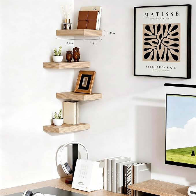 Oak Floating Shelves for Wall, 12 Inch Wooden Wall Shelf Set of 2 | Wood Floating Shelf Over Toilet, Wall Mounted, Easy Install, Easy-Clean, 33lbs Max Load, Bedroom Living Room Display Storage