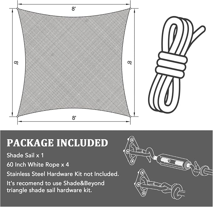 Shade&Beyond Sun Shade Sail Rectangle Canopy 20 ft ft x 20 ft ft Sail Shade Sun Shades for Patios Light Grey
