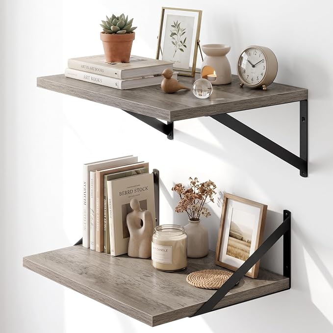 Dreamland Wall Mounted Floating Shelves Set of 2, 16x12, Grey