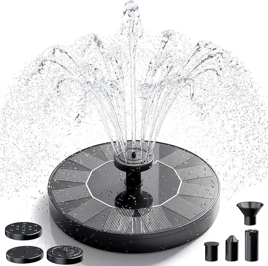 AMZtime Solar Fountain, 2026 Upgraded Solar Water Fountains with 6 Nozzles, Free Standing Floating Solar Powered Water Fountain Pump for Bird Bath, Garden, Pool, Pond and Outdoor