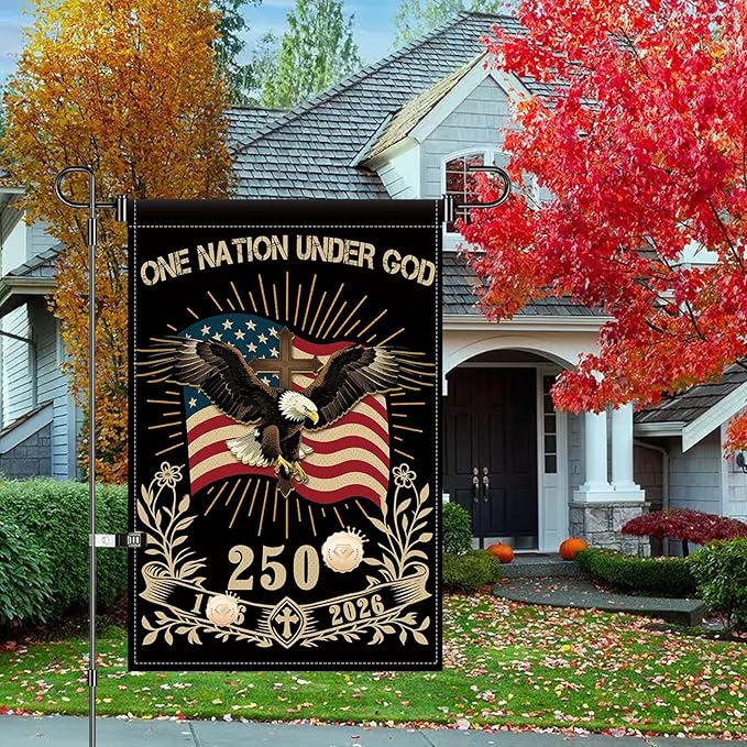 12X18INCH 250th Anniversary USA 1776-2026,Eagle Cross Design One Nation Under God Garden Flag Patriotic Signs Hanging Decor Outdoor Yard Decor (L)