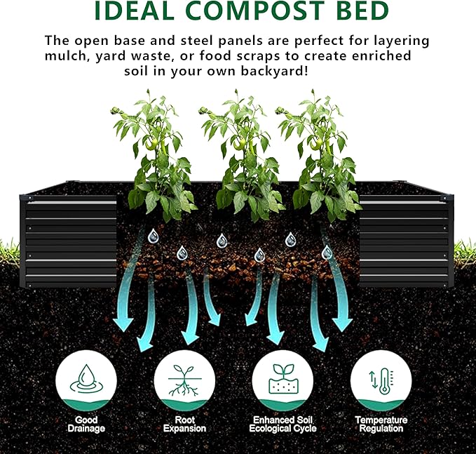 DIIYIV 8x4x1.5FT Galvanized Raised Garden Bed,Vegetable Boxes-Rectangle Metal Flower Box,Large Planter Raised Beds Outdoor Garden for Planting,Fruit,Herb-Black
