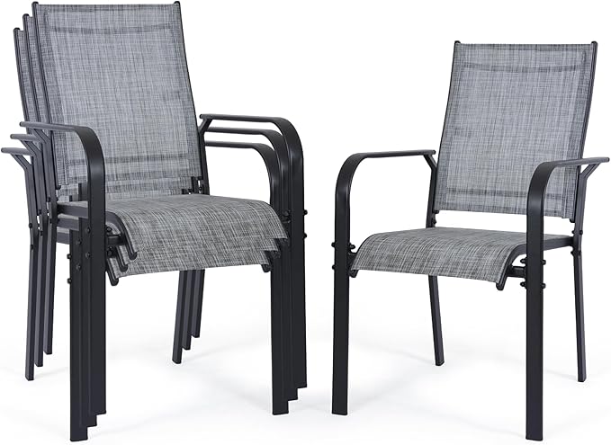 Patio Chairs Set of 4, Outdoor Dining Chairs Set of 4, High Back Wide Seat Patio Furniture Chairs with All Weather Breathable Textilene, for Lawn Garden Backyard,Grey(4 PCS)