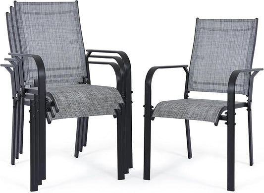 Patio Chairs Set of 4, Outdoor Dining Chairs Set of 4, High Back Wide Seat Patio Furniture Chairs with All Weather Breathable Textilene, for Lawn Garden Backyard,Grey(4 PCS)