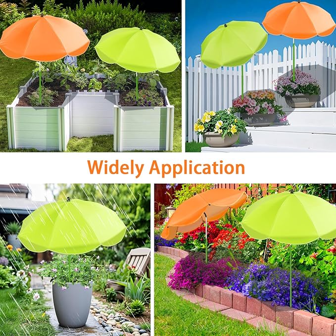 MJZ 2 Pack Large Plant Umbrellas for Outdoor Plants, 26" Garden Umbrella for Plants with Adjustable Angle, Plant Umbrella Provide Shade for Outdoor Plants Flower Pot Planting Beds (Green, Orange)