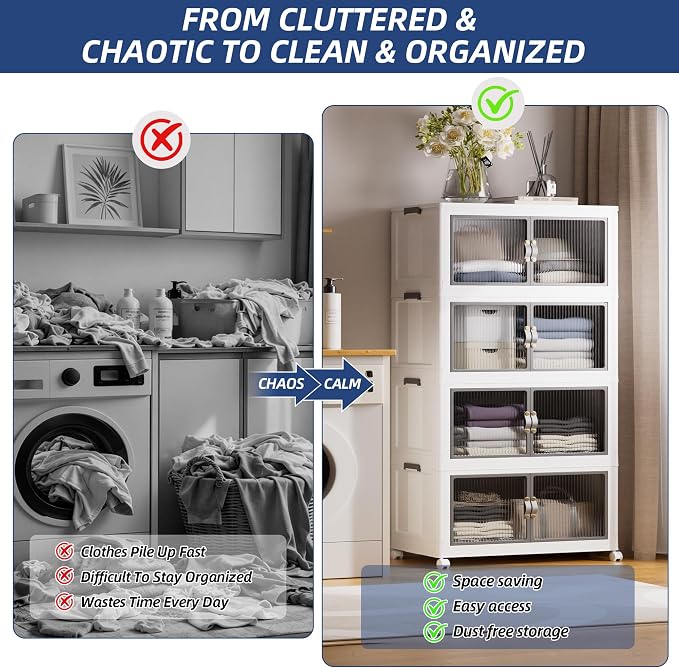SAILUN 464Qt Stackable Storage Bins,Storage Cabinet with a Lid,4 Pack White