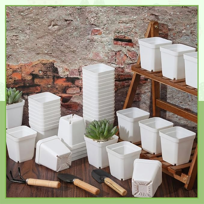 Yaomiao 200 Pack 3 Inch White Nursery Pot Square Flower Pots Plastic Plant Succulent Planter Seed Starting Pots with Drainage Holes for Garden Office Balcony Decor Indoor Outdoor Plant Seedling