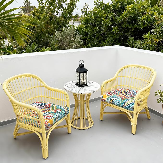 LVTXIII Outdoor/Indoor Tufted Seat Cushion, Decorative Wicker Chair Pads All Weather Seat Cushion Sets for Patio Garden Home Office Furniture, 19”x19”x4”, Round Back, Pack of 2, Paisley Multi