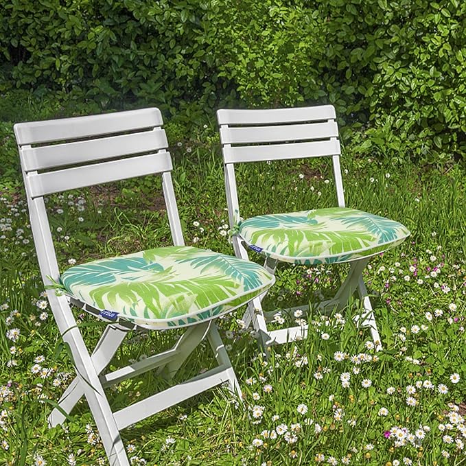 SleepMan Outdoor 17"x16" Chair Cushions with Ties Set of 6, Water Resistant All Weather U-Shape Seat Pads for Patio Garden Furniture Indoor Fade Resistant Patio Cushions (Green Bamboo)