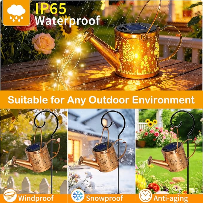 ZNYCYE Solar Watering Can Lights, Butterfly Decorative Hanging Lantern Solar Lights Outdoor Waterproof, Gifts for Mom Women Grandma Mother's Day, Retro Metal Garden Decor for Outside Yard Patio Lawn