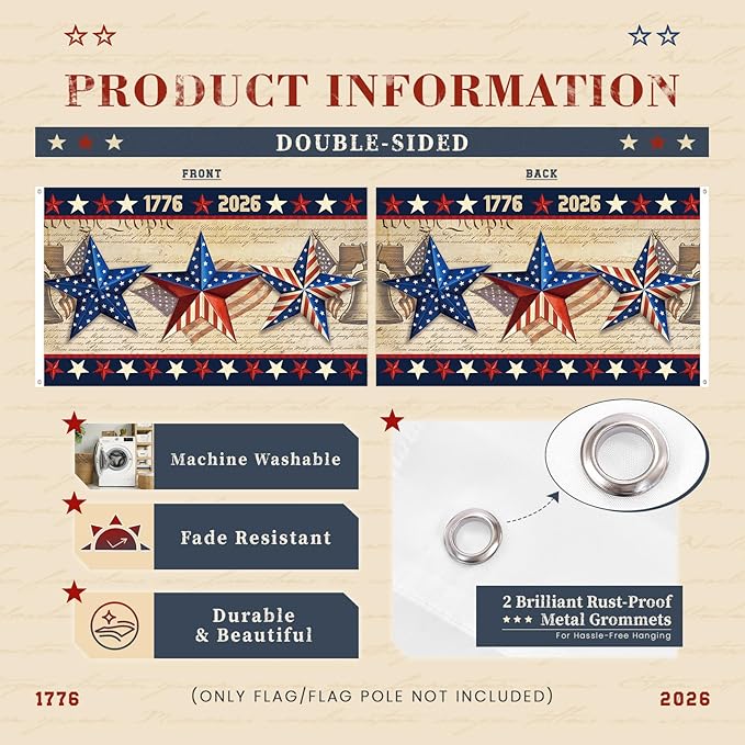 250 Anniversary USA Flag 3x5 Ft,4th of July 250th Year American Yard Banner,God Bless United States Large Decorations Double-Sided with Star,1776-2026 America Patriotic Garden Merchandise Outside