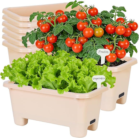Oliz Self-Watering Rectangle Planter Boxes 8-Pack, 15.7-Inch Window Box Planter with Drainage Holes & Trays, Pots for Vegetables, Herbs, Flowers, Garden Windowsill Balcony (Yellow)