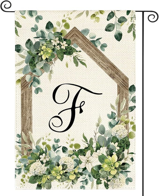 AVOIN colorlife Initial Letter F Monogram Garden Flag 12x18 Inch Double Sided Outside, Spring Floral Family Last Name Yard Decoration