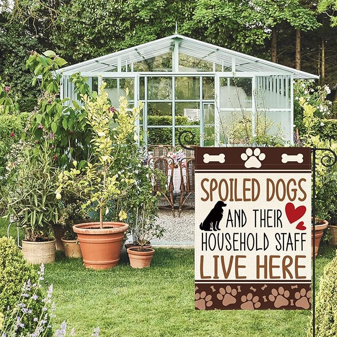 AVOIN colorlife Dog Lover Welcome Garden Flag 12x18 Inch Double Sided Outside, Pet Paw Print Quote Burlap Yard Outdoor Decoration