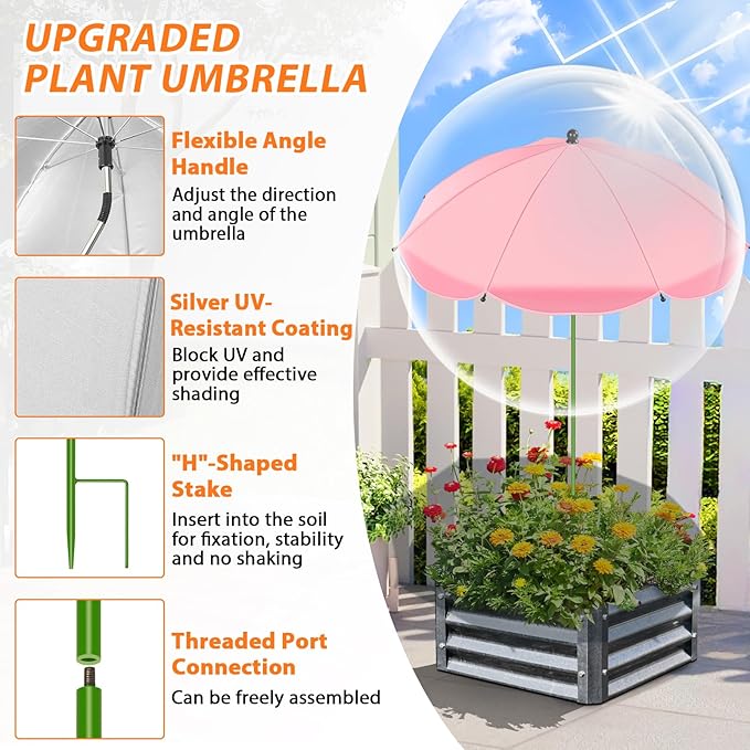 MJZ 4 Pack Large Plant Umbrellas for Outdoor Plants, 26" Garden Umbrella for Plants with Adjustable Angle, Plant Umbrella Provide Shade for Outdoor Plants Flower Pot Planting Beds