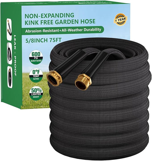 Garden Hose 75FT, Non-Expanding Water Hose Ultra Lightweight, Kink-Free, Burst-Resistant, Lead-Free, Durable & Flexible High-Pressure Hose for Yard, Lawn, Outdoor, Car Washing