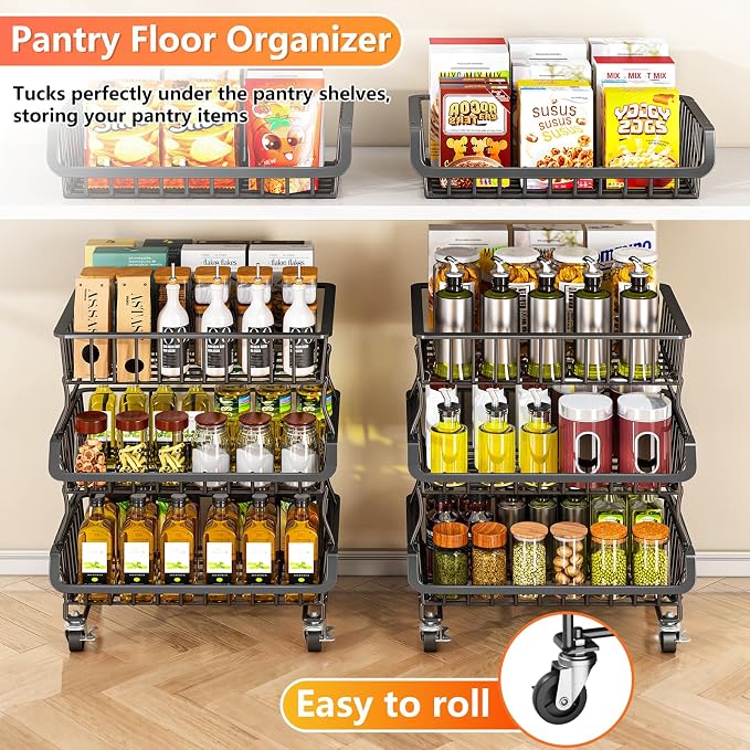 Gsiekare 3-Tier Rolling Pantry Organizer and Storage Cart with Wheels