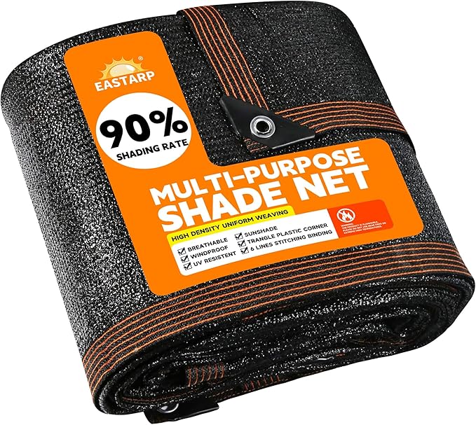 90% Shading Rate 12'x16' Black Shade Cloth,UV Resistant Durable Mesh Tarp with Grommets&Reinforced Edges, Shade Net Using for Plants Cover, Greenhouse, Dog Kennel, Patio, Chicken House