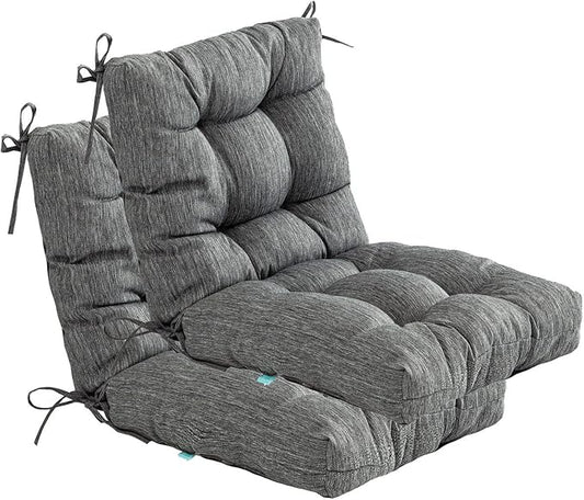 QILLOWAY Outdoor Chair Cushion for Patio Furniture, Waterproof Patio Cushions Set of 2 with Ties, Fade Resistant Replacement Pads for Outdoor Rocking Chairs,Charcoal Grey,Black