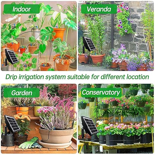 Solar Spray Irrigation System Kit, Automatic Self Watering System, Solar Powered, Weather Suitable for Greenhouse Garden Lawn