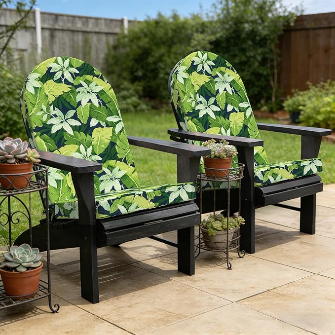 Outdoor Foam Adirondack Cushion, Water Repellent Foam Cushion for Adirondack Chairs Patio Furniture, 44 x 19 Inch, Jungle Leaves