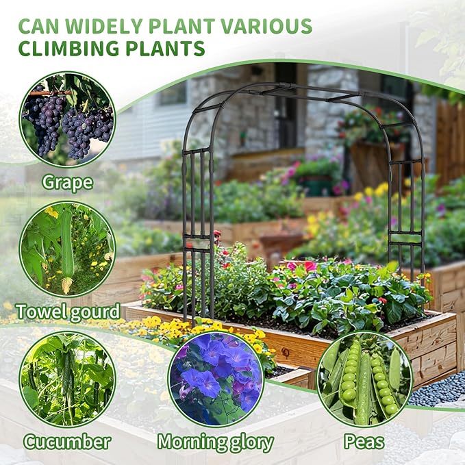 SUNYRISY Garden Arch Trellis, Metal Core Trellis for Climbing Plants Outdoor, Tall Plant Support for Vine Cucumber Tomato Grape Vegetables Climbing Plants, Garden Decoration Arch